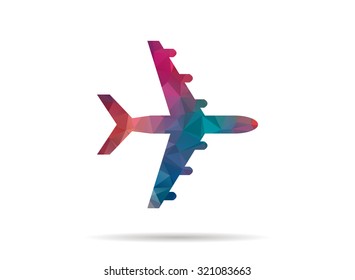 low poly colorful icon plane