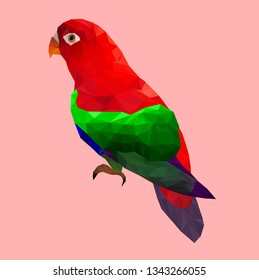 Low poly colorful parrot bird on pink back ground,animal geometric concept,vector