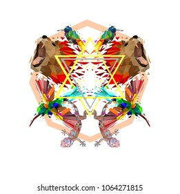 Low poly of Colorful poster with animals and invitation to visit zoo,safari style,Abstract vector illustration.