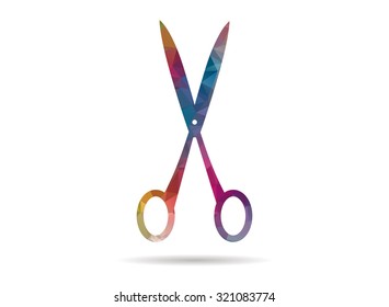 low poly colorful scissors icon