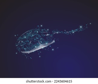 low poly computer mouse consisting of lines, dots and stars that are falling apart in an futuristic blue color