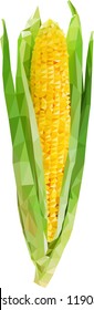 Low poly corn, Maize from triangles, vector graphics corn cob