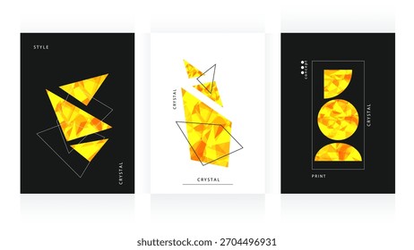 Low Poly Cover Business Set with Yellow Triangles