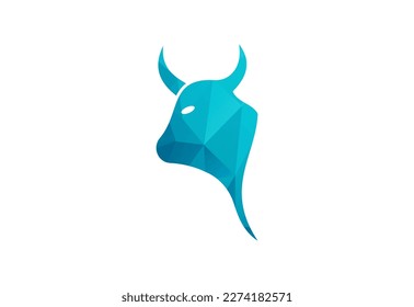 Low Poly and Creative Cow head logo design, Vector design template
