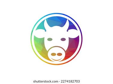 Low Poly and Creative Cow head logo design, Vector design template
