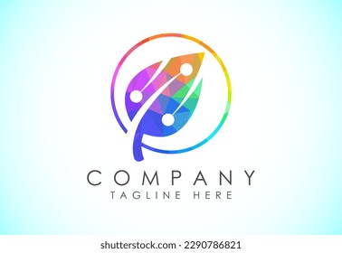 Low Poly Creative Leaf Technology Logo Design Template, Green Technology Logo Designs Concept