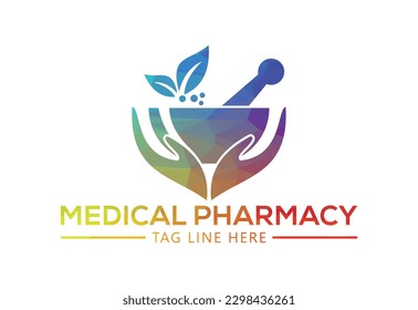 Diseño del logo de la farmacia de bajo contenido de póliza y de farmacia creativa, concepto de diseño de vectores
