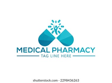 Low Poly and Creative Medical pharmacy logo design, Vector design concept
