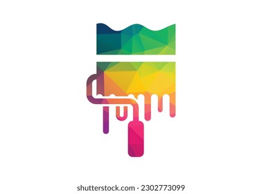 Low Poly and Creative Paint  Brush logo design, Vector design concept
