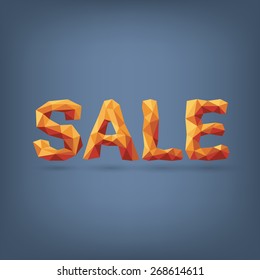Low poly creative typography sale banner. Shopping poster with polygonal letters and 3d effect. Eps10 vector illustration.