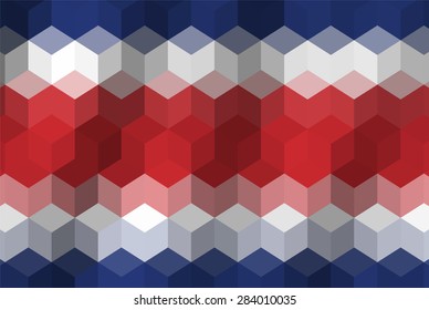 Low poly cubic pixel art illustration of usa flag background.