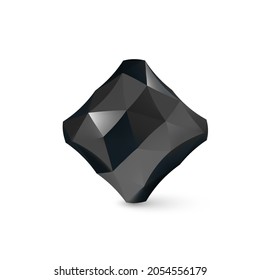 Low Poly Cubical Object, Geometric Wireframe Shape, or Black Crystal Polyhedron with Shadow Effect on White Background