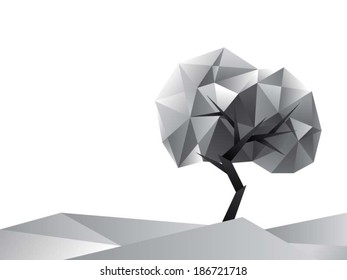 Low poly cubism tree. Vector illustration.