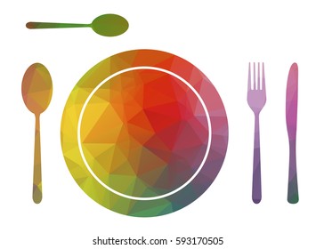 low poly cutlery and plate