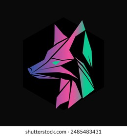 Low poly cyber fox head for avatars. Design element for logotype or emblem.