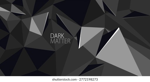 Low poly dark vector abstract background, 3D polygonal fractal wallpaper in dark monochrome greyscale colors, geometric surface of triangular structure.