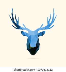 low poly deers blue head, vector illustration