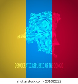 Low Poly Democratic Republic of The Congo with National Colors - Infographic - Vector Illustration