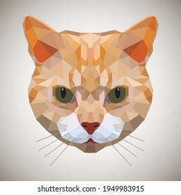 Low poly design. Abstract vector Illustration, low poly style. Stylized design element. Logo design with kitten. Polygonal brown cat illustration.