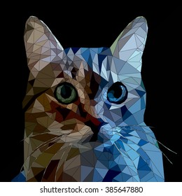 Low poly design. Abstract vector Illustration, low poly style. Stylized design element. Polygonal gray cat illustration.