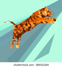 Low poly design. Jumping tiger illustration.