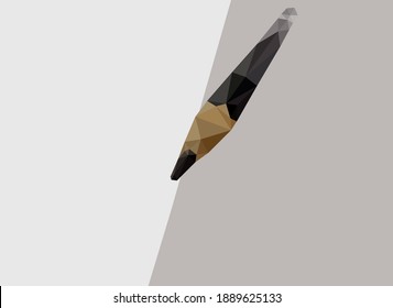 Low poly design of pencil on gray split background                    