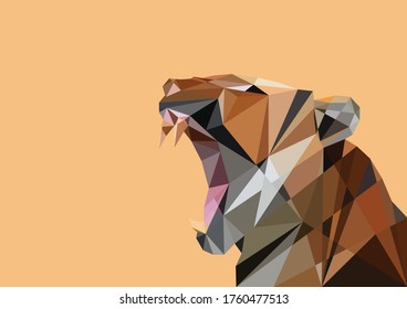 Low poly design style illustration of Beautiful tiger face. Isolated vector image.Sumatran Tiger Roaring.A portrait of a beautiful big cat known as the tiger