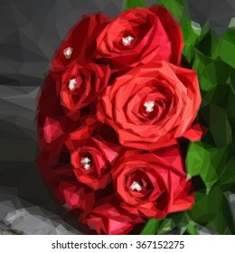 Low poly design triangular rose bouquet triangular
