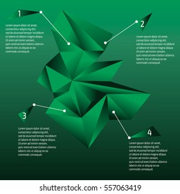 Low Poly Design.infographics.The green polygon.Abstract triangles space low poly.Finance, strategy, stock exchange, rating, sale.