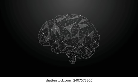 Bajo poli, cerebro digital. Inteligencia artificial, red neural, imagen de fondo gris de tecnología. Resumen de la imagen vectorial de un cerebro humano. Polígono bajo. Líneas y puntos