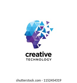 Low Poly digital human head logo for creative technology