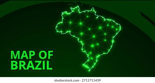 Mapa digital de baja poli de Brasil con conexiones brillantes de neón