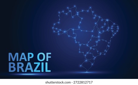 Mapa digital de baja poli de Brasil con conexiones brillantes de neón