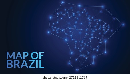 Mapa digital de baja poli de Brasil con conexiones brillantes de neón