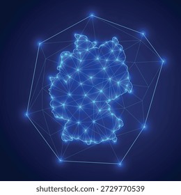 Mapa digital de baja poli de Alemania con tecnología de red futurista y conexiones de datos Abstractas