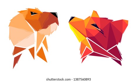 Low poly dog and fox. Geometric logo