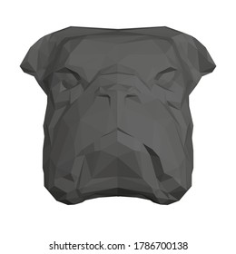 Low poly dog head. Black Bulldog. Polygonal of the dog head. Front view. Vector illustration