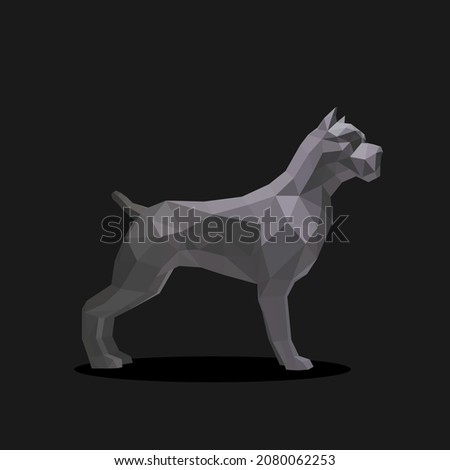 low poly dog image. Animals in polygonal art. Vector illustration of a 3d puppy.
