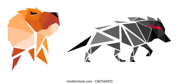 Low poly dog and wolf. Geometric logo