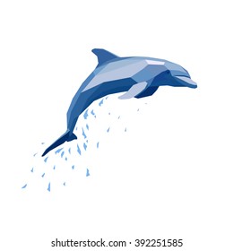 Low Poly Dolphin jumping out of the ocean