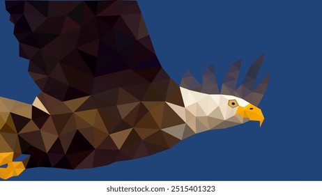 Low poly drawing of a flying Bald Eagle.