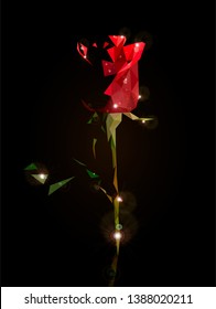 Low poly drawing of half a red rose.