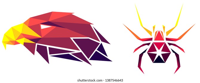 Low poly eagle and spider. Geometric logo