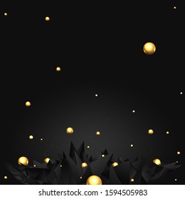 Low poly elegant triangles  background with golden metal spheres, trendy  3d luxury abstraction for web and print decoration geometric concept. 