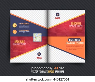Low Poly Elements Colorful Business Bi-Fold Brochure Design. Corporate Leaflet, Cover Template