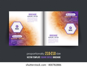 Low Poly Elements Square Bi-Fold Brochure Design. Corporate Leaflet, Cover Template 