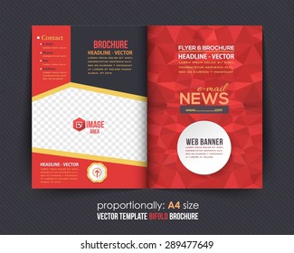 Low Poly Elements Style Business Bi-Fold Brochure Design. Corporate Leaflet, Cover Template