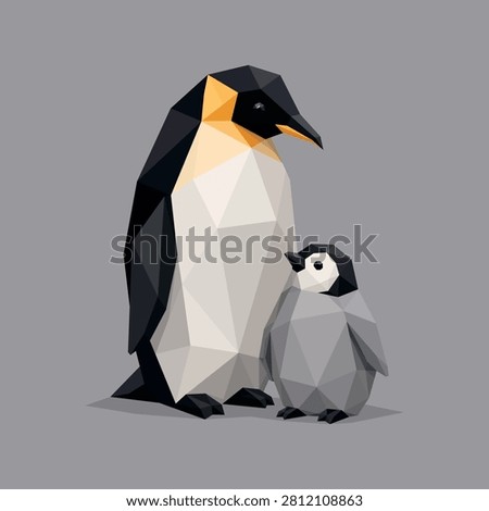 Low Poly Emperor Penguin with Chick Vector Illustration – Minimalist Geometric Antarctic Wildlife Art