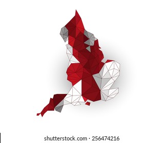 Low poly England map on a waving flag