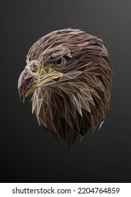 Low poly engraved art of an eagle in high details. Vector animal triangle geometric illustration. Abstract polygonal art. With grey color background.